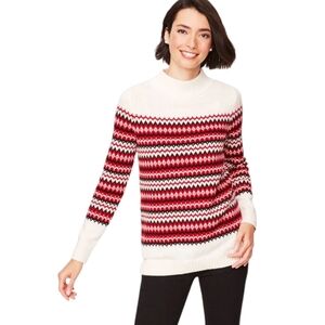 Talbots Fair Isle Wool Blend Ivory Knit Chalet Festive Sweater Women's